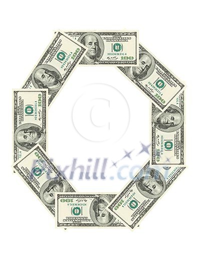 Letter O made of dollars isolated on white background Letter O made of dollars isolated on white background