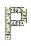 Letter P made of dollars isolated on white background