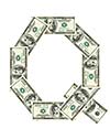 Letter Q made of dollars isolated on white background