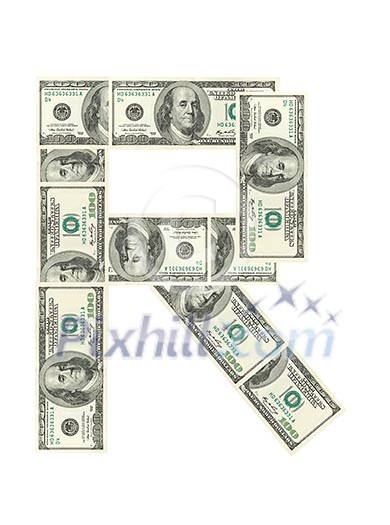 Letter R made of dollars isolated on white background Letter R made of dollars isolated on white background