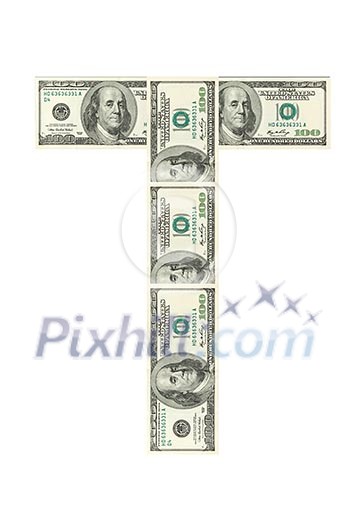Letter T made of dollars isolated on white background Letter T made of dollars isolated on white background