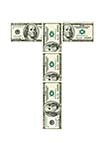 Letter T made of dollars isolated on white background