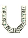 Letter U made of dollars isolated on white background
