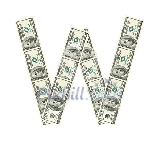 Letter W made of dollars isolated on white background Letter W made of dollars isolated on white background