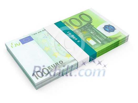 Creative business finance making money concept - bundle of hundred euro banknotes bills isolated on white background Creative business finance making money concept - bundle of hundred euro banknotes bills isolated on white background