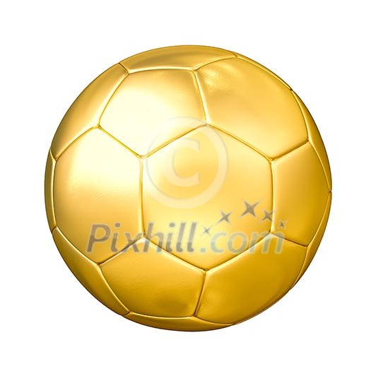 Soccer football cup prize concept - gold golden soccer ball isolated on white background Soccer football cup prize concept - gold golden soccer ball isolated on white background