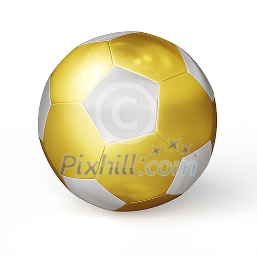 Soccer football cup prize concept - gold golden soccer ball isolated on white background Soccer football cup prize concept - gold golden soccer ball isolated on white background