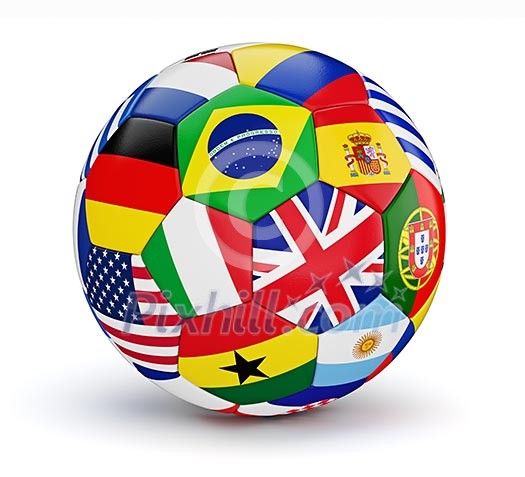 Soccer ball with world countries flags isolated on white background Soccer ball with world countries flags isolated on white background
