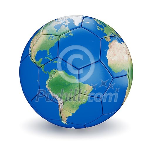 Soccer ball shaped earth world isolated on white background. Map used is from computer generated map from www.shadedrelief.com and is in public domain Soccer ball shaped earth world isolated on white background. Map used is from computer generated map from www.shadedrelief.com and is in public domain