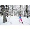 Cross-country skiing: two women cross-country skiing on a  winter day (motion blurred image)