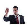 business man draw with marker on empty copy space isolated on white in studio