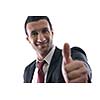 Businessmen making his thumb up saying OK sign symbol  isolated on white background in studio