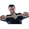 Business man pulling and bond tied with rope  concept  isolated on white background in studio