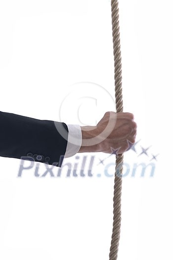 Business man pulling and bond tied with rope  concept  isolated on white background in studio