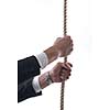 Business man pulling and bond tied with rope  concept  isolated on white background in studio