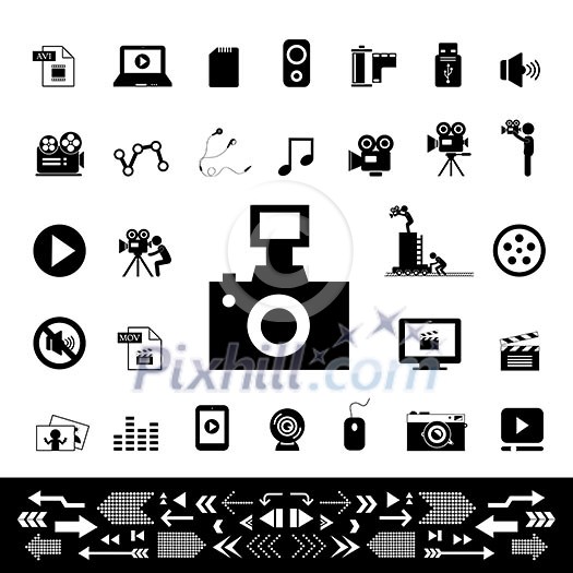 movie and media vector icon set movie and media vector icon set