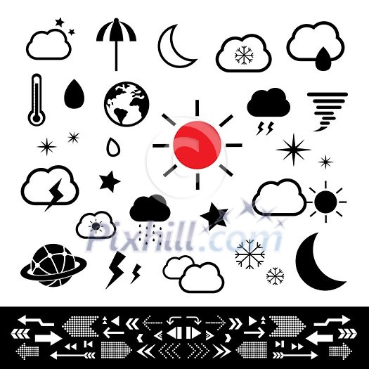 weather symbol set on white background 