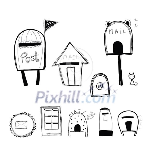 doodle style mailbox and post box vector format 