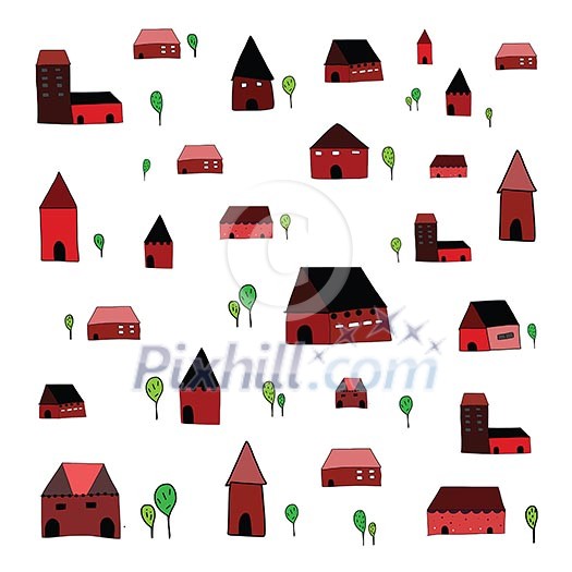 vector hand drawn cartoon house in city vector hand drawn cartoon house in city