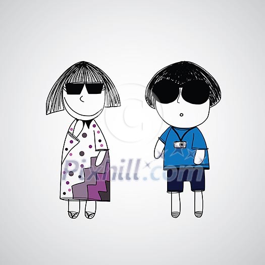 hipster boy and girl vector hand drawn cartoon hipster boy and girl vector hand drawn cartoon