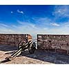 Old canon in Mehrangarh Fort overlooking city, Jodhpur, Rajasthan, India
