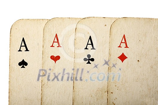 Four old cards (aces) close up Four old cards (aces) close up