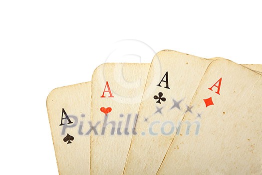 Four old cards (aces) close up Four old cards (aces) close up