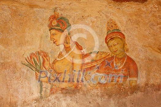 Ancient famous wall paintings (frescoes) at Sigirya, Sri Lanka Ancient famous wall paintings (frescoes) at Sigirya, Sri Lanka
