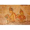 Ancient famous wall paintings (frescoes) at Sigirya, Sri Lanka