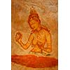 Ancient famous wall paintings (frescoes) at Sigirya, Sri Lanka