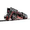 Old locomotive isolated with rails