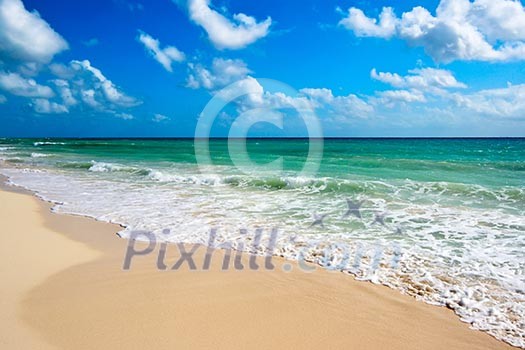 Beautiful beach and waves of Caribean Sea Beautiful beach and waves of Caribean Sea