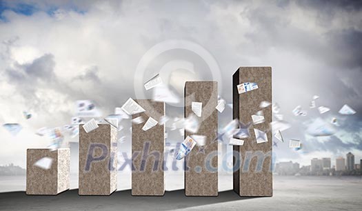 Background image with graph on wall rising up Background image with graph on wall rising up