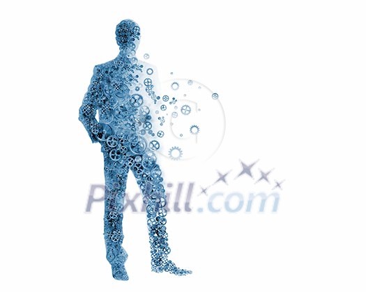 Businessman silhouette made of gears. Business organization Businessman silhouette made of gears. Business organization