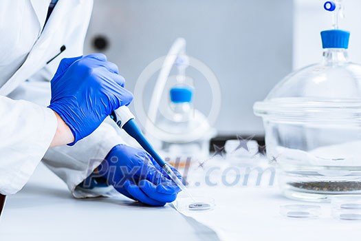 Senior male researcher carrying out scientific research in a lab (shallow DOF; color toned image) Senior male researcher carrying out scientific research in a lab (shallow DOF; color toned image)