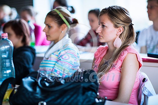 College students sitting in a classroom during class (shallow DOF; color toned image) College students sitting in a classroom during class (shallow DOF; color toned image)
