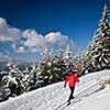 Cross-country skiing: young man cross-country skiing on a lovely sunny winter day