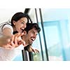 romantic happy young couple relax at modern home indoors and have fun