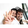 romantic happy young couple relax at modern home indoors and have fun