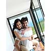 romantic happy young couple relax at modern home indoors and have fun