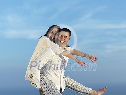 happy young romantic couple have fun relax smile at modern home outdoor terace balcony terace happy young romantic couple have fun relax smile at modern home outdoor terace balcony terace