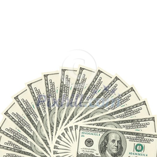 Hundreds of dollars spread on white background Hundreds of dollars spread on white background