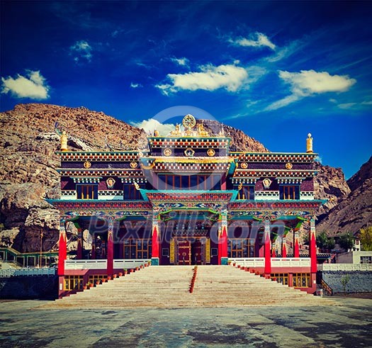 Vintage retro effect filtered hipster style travel image of Buddhist monastery in Kaza. Spiti Valley, Himachal Pradesh, India Vintage retro effect filtered hipster style travel image of Buddhist monastery in Kaza. Spiti Valley, Himachal Pradesh, India