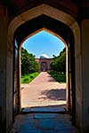 Humayun's Tomb entrance -  view through gates. Delhi, India