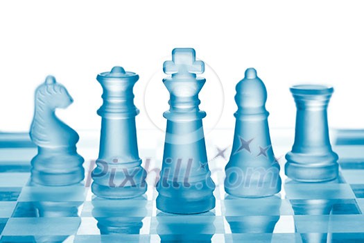 Glass chess on chess board Glass chess on chess board