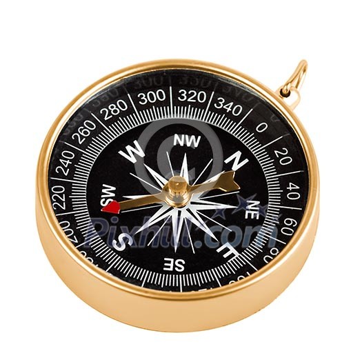 Old brass compass isolated on white background Old brass compass isolated on white background