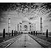 Taj Mahal - Indian famous landmark. Agra, Uttar Pradesh, India. Black and white version