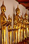 Standing golden Buddha statues close up. Wat Pho temple, Bangkok, Thailand