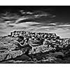 Mehrangarh Fort and Padamsar Talab and Ranisar Talab lakes , Jodhpur, Rajasthan, India. Black and white
