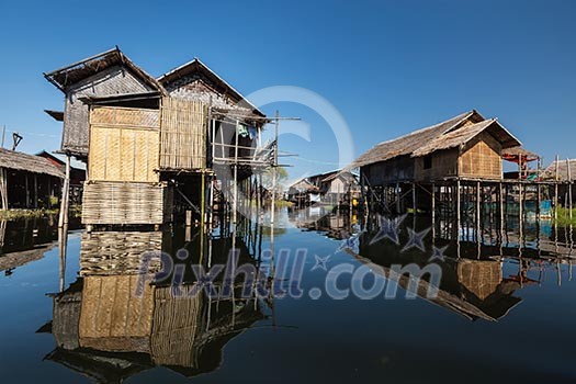 Stilted houses in village on Inle lake, Myanmar Stilted houses in village on Inle lake, Myanmar